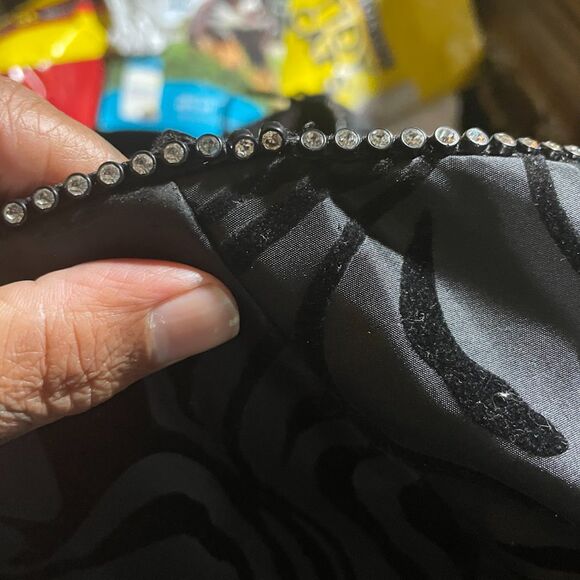 Vintage 80s AJ BARI Strapless Dress PEPLUM Velvet Flocked Taffeta Rhinestones S - Picture 10 of 10